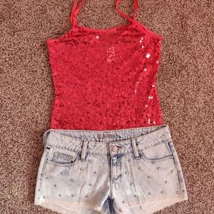 Orange Sequins Tank Top